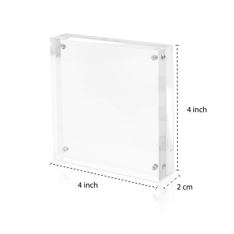 Isaac Jacobs 4â€ x 4â€ (4-Pack) Super Thick [23MM Thickness] Clear Acrylic Magnetic Block Picture Frame, Double-Sided, Frameless, Freestanding, Floating Photos, for Desktop & Tabletop Display (4x4) - Image 4